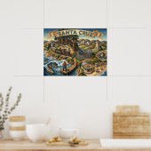 Santa Cruz California Illustrated Map UCSC Wharf ポスター (キッチン)