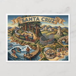 Santa Cruz California Illustrated Map UCSC Wharf ポストカード