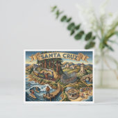 Santa Cruz California Illustrated Map UCSC Wharf ポストカード (スタンド正面)