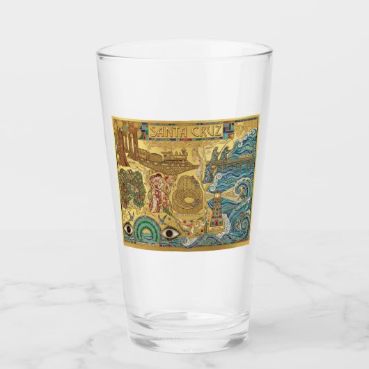Santa Cruz California Mosaic Map Boardwalk Beach タンブラーグラス (正面)