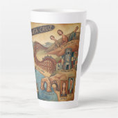 Santa Cruz California Whimsical Map UCSC Boardwalk カフェラテマグ (右アングル)