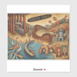Santa Cruz California Whimsical Map UCSC Boardwalk シール
