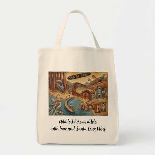Santa Cruz California Whimsical Map UCSC Boardwalk トートバッグ (正面)