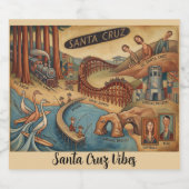 Santa Cruz California Whimsical Map UCSC Boardwalk ビールラベル (シングルラベル)
