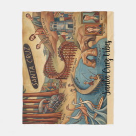 Santa Cruz California Whimsical Map UCSC Boardwalk フリースブランケット