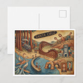 Santa Cruz California Whimsical Map UCSC Boardwalk ポストカード (正面/裏面)