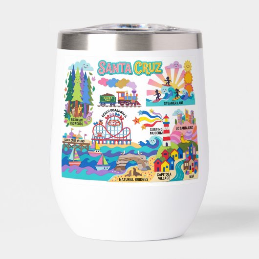 Santa Cruz Illustrated Map Boardwalk Beach Surfing (正面)