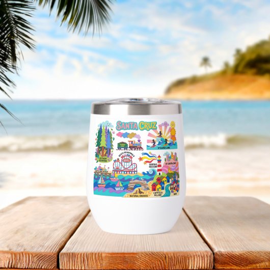 Santa Cruz Illustrated Map Boardwalk Beach Surfing (ビーチ (回転後))