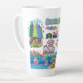 Santa Cruz Illustrated Map Boardwalk Beach Surfing カフェラテマグ (左アングル)