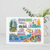 Santa Cruz Illustrated Map Boardwalk Beach Surfing カード (スタンド正面)