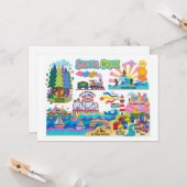 Santa Cruz Illustrated Map Boardwalk Beach Surfing カード (正面/裏面インサイチュ)