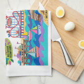 Santa Cruz Illustrated Map Boardwalk Beach Surfing キッチンタオル (四つ折り)