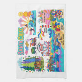 Santa Cruz Illustrated Map Boardwalk Beach Surfing キッチンタオル (縦)