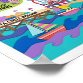 Santa Cruz Illustrated Map Boardwalk Beach Surfing ポスター (角)