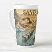 Santa Cruz Pop Art Map – Bold Coastal Landmark カフェラテマグ (左アングル)