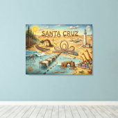 Santa Cruz Pop Art Map – Bold Coastal Landmark キャンバスプリント (インサイチュ (ウッドフロア))