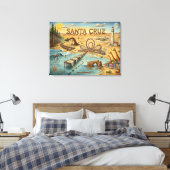 Santa Cruz Pop Art Map – Bold Coastal Landmark キャンバスプリント (インサイチュ (寝室))