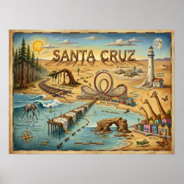 Santa Cruz Pop Art Map – Bold Coastal Landmark ポスター