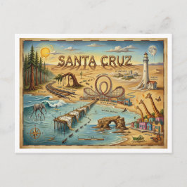Santa Cruz Pop Art Map – Bold Coastal Landmark ポストカード