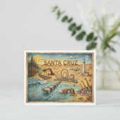 Santa Cruz Pop Art Map – Bold Coastal Landmark ポストカード (スタンド正面)