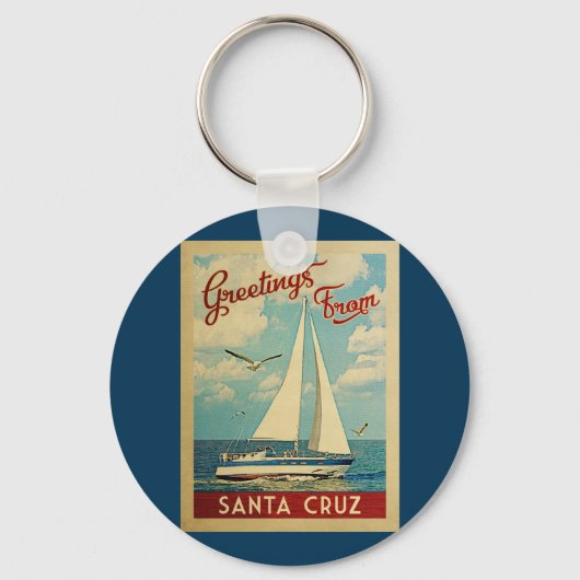 Santa Cruz Sailboat Vintage Travel California キーホルダー (正面)