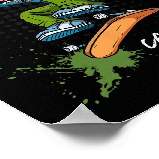 Santa-cruz Skeleton Skateboard Beach Funny Hallowe ポスター (角)