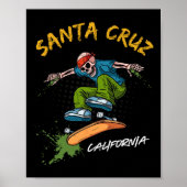 Santa-cruz Skeleton Skateboard Beach Funny Hallowe ポスター (正面)