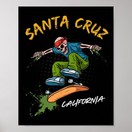 Santa-cruz Skeleton Skateboard Beach Funny Hallowe ポスター (正面)