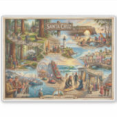 Santa Cruz Vibe Map – Cultural Coastal Art Print シール (正面)