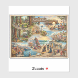 Santa Cruz Vibe Map – Cultural Coastal Art Print シール