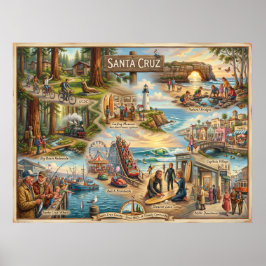 Santa Cruz Vibe Map – Cultural Coastal Art Print ポスター