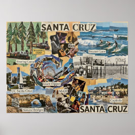Santa Cruz Vintage Collage – Coastal Memories Art  ポスター