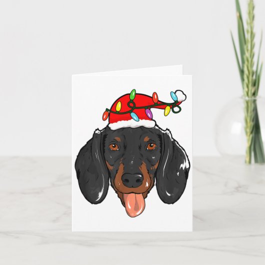 Santa Dachshund Light Christmas  カード (正面)