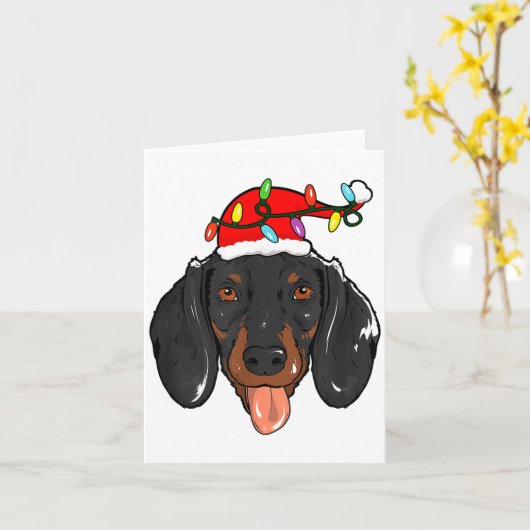 Santa Dachshund Light Christmas  カード (黄色い花)