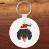 Santa Dachshund Light Christmas  キーホルダー (正面)