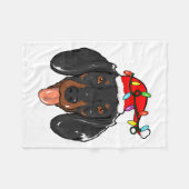 Santa Dachshund Light Christmas  フリースブランケット (正面(横))