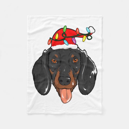 Santa Dachshund Light Christmas  フリースブランケット (正面)