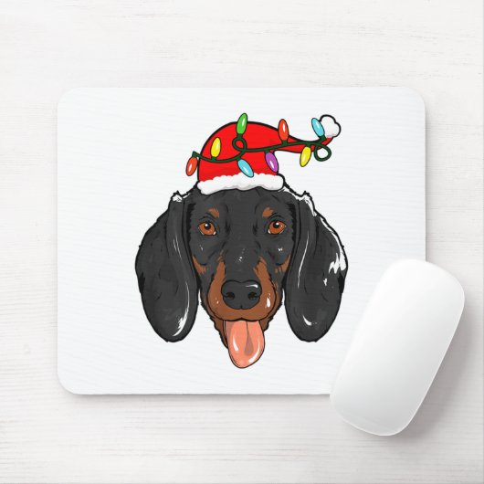 Santa Dachshund Light Christmas  マウスパッド (マウス)