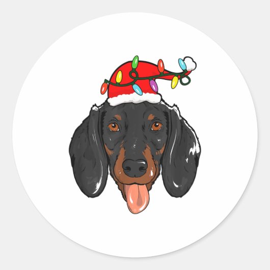 Santa Dachshund Light Christmas  ラウンドシール (正面)