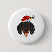 Santa Dachshund Light Christmas  缶バッジ (正面)