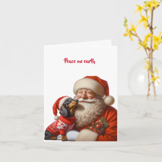 SANTA DACHSHUND PUPPY CHRISTMAS CARD カード (黄色い花)