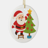 Santa Decorating Tree Personalized Family Name セラミックオーナメント (右)