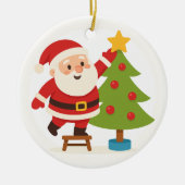 Santa Decorating Tree Personalized Family Name セラミックオーナメント (正面)