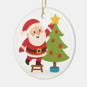 Santa Decorating Tree Personalized Family Name セラミックオーナメント (左)
