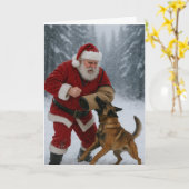 Santa decoy Belgian Malinois Christmas card カード (黄色い花)
