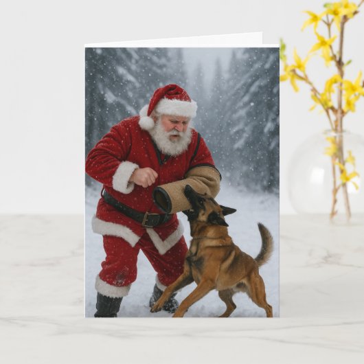 Santa decoy Belgian Malinois Christmas card カード (黄色い花)