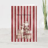 Santa Deer Gifts Red Cream Stripes Christmas    カード (正面)