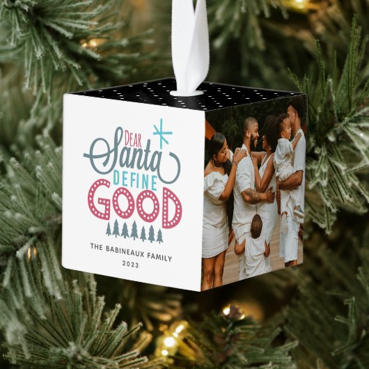 Santa Define親愛 Good 3フォトキューブオーナメント キューブオーナメント (ツリー)