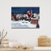 Santa delivering armload of books by Wyeth ポスター (キッチン)