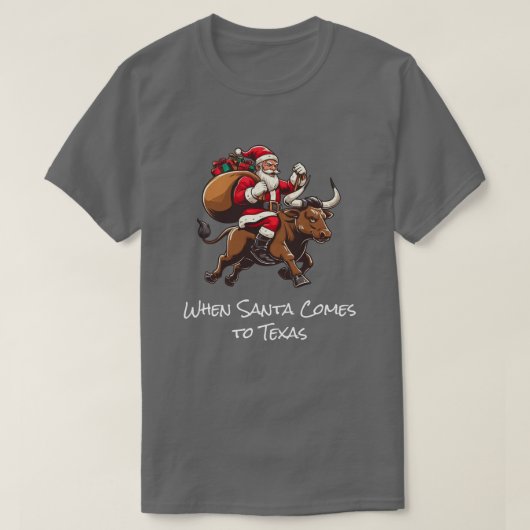 Santa Delivering Gift on テキサス州Longhorn Bull #1.1 Tシャツ (デザイン正面)